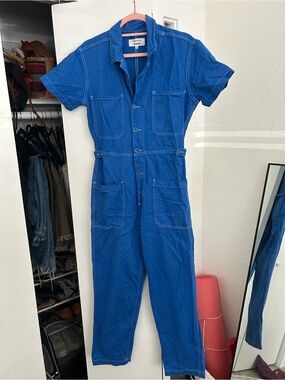 Reformation Cobalt Blue Short Sleeve Utility Jumpsuit